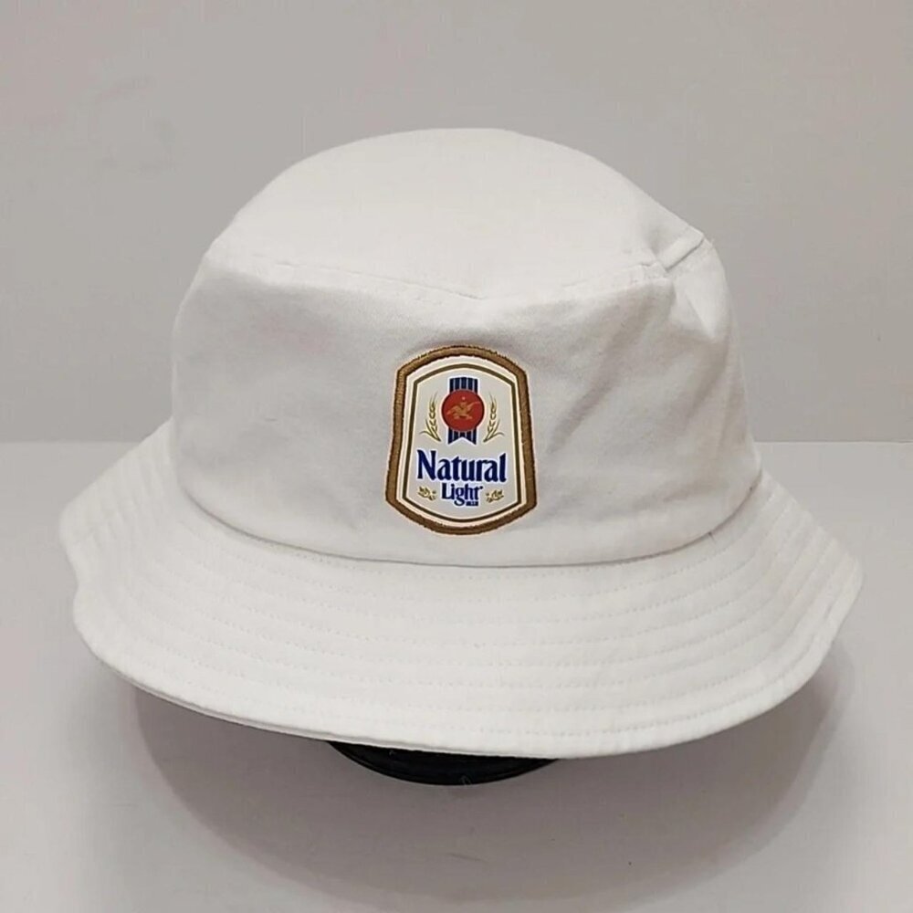 Quake City Caps Natural Light Beer Bucket Hat White Cotton